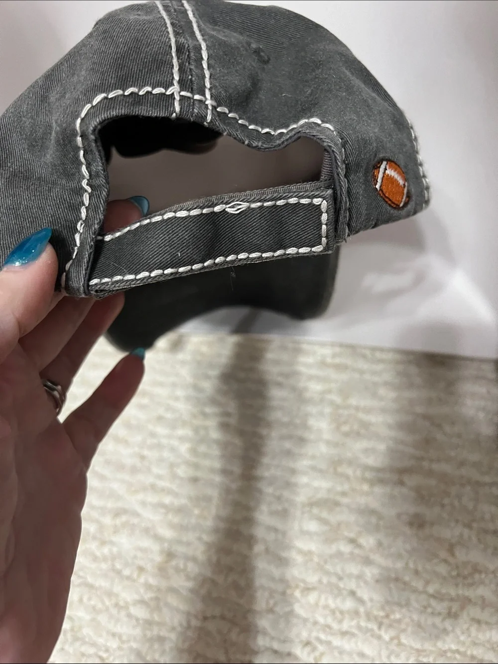 Girlie girls Football Mama hat - Gray with Pink and Orange Embroidery